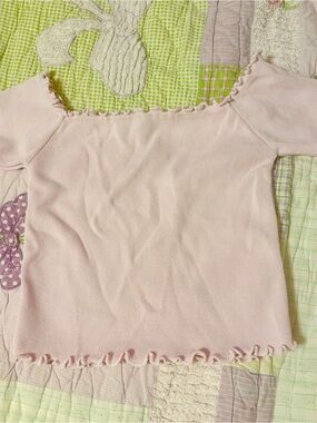 Pale Pink Ruffle Trim Crop Top